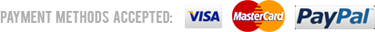 All major credit/debit cards accepted including Visa, Mastercard and Paypal